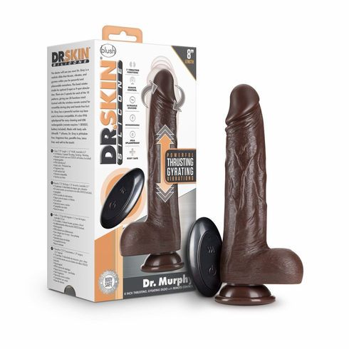 Dr. Murphy Rechargeable Thrusting Dildo Brown 8" TPE/TPR/ABS Remote