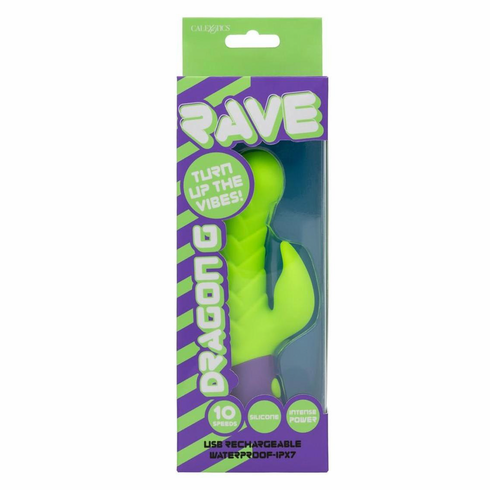 Dragon G Rechargeable Silicone Rabbit Vibrator Green/Purple 4" Silicone
