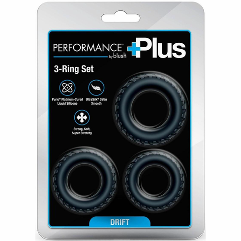 Drift Silicone Cock Ring - 3 pc Set Black Silicone