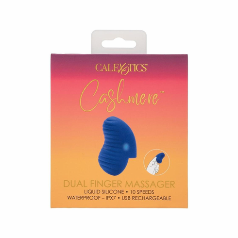 Dual Finger Massager Rechargeable Silicone Vibrator Blue 3.25" Silicone