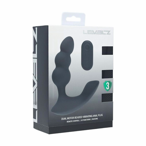 Dual Motor Beaded Vibrating Liquid Silicone Rechargeable Prostate Stimulator with Remote Black 5.3"