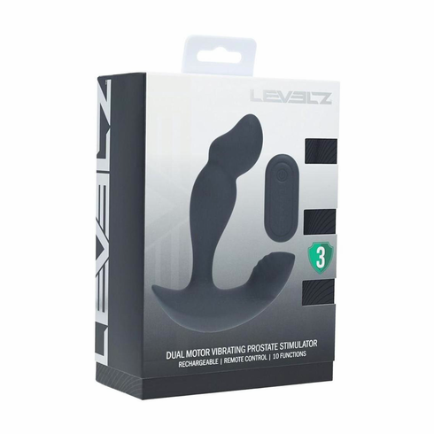 Dual Motor Vibrating Liquid Silicone Prostate Stimulator with Remote Black 5.6" Silicone Remote