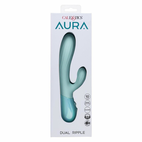 Dual Ripple Rechargeable Silicone Rabbit Vibrator Blue 8" Silicone