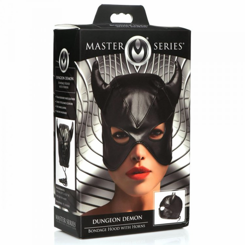 Dungeon Demon Bondage Hood with Horns Black One Size