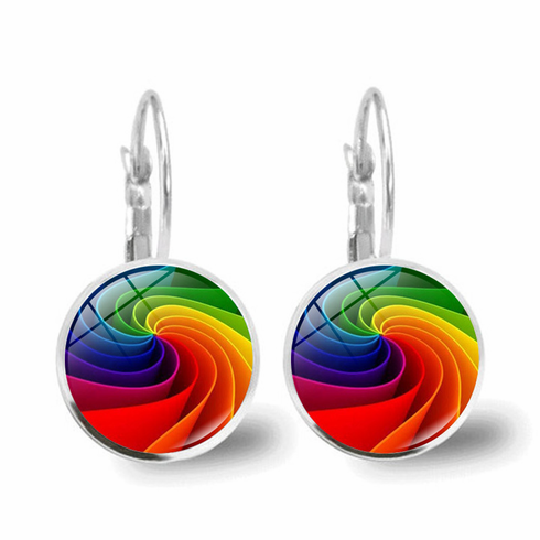 Earrings - Glass Cabochon Rainbow