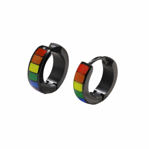 Earrings - Hoop Clip / Rainbow Black