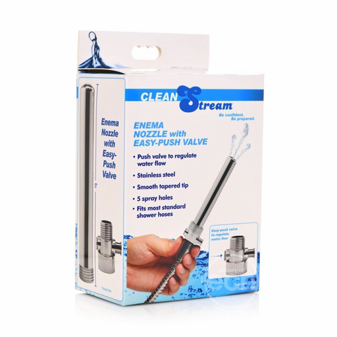 Enema Nozzle Stainless Steel with Push Valve Silver