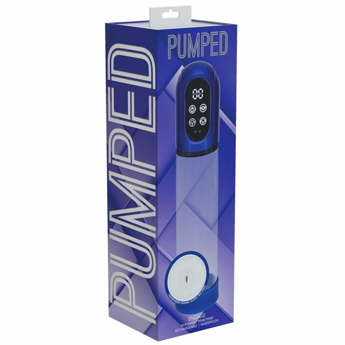 Engage 6 Function Automatic Rechargeable Penis Pump Metal Blue 7.8"