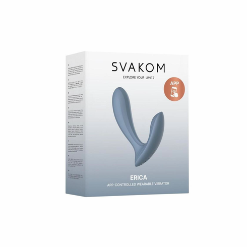 Erica Rechargeable Silicone Dual Vibrator with Clitoral Stimulator Dusty Blue 4.5" Silicone App