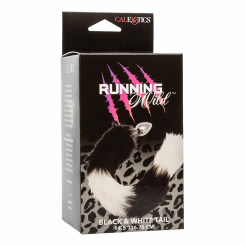 Faux Fur Tail and Metallic Anal Plug Black/White 2.5" Aluminum