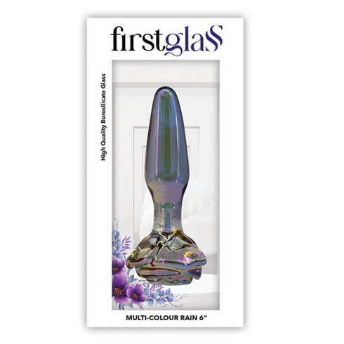 First Glass Rain Butt Plug Multicolor 6" Glass
