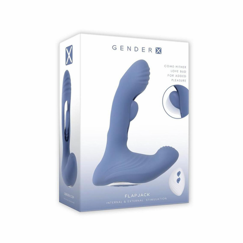 Flapjack Rechargeable Silicone Vibrating Dildo With Clitoral Stimulator - Blue