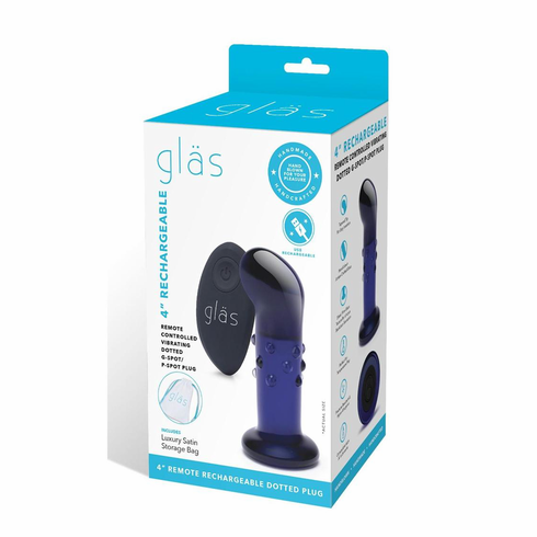 Glas Rechargeable Vibrating Glass Dotted G-Spot/P-Spot Plug with Remote Control Blue 4"