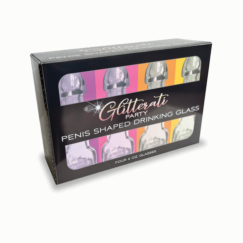 Glitterati Penis Drinking Glasses - 4 pc Set 6 oz