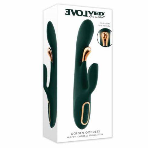 Goddess Rechargeable Silicone Vibrator with Clitoral Stimulator - Green