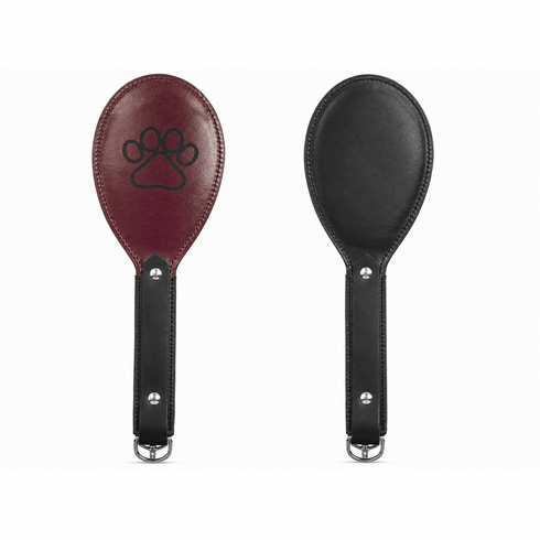 Handmade Leather Padded Round Paddles Black & Mahogany with Pup paw 14" x 5.5"