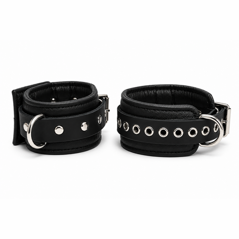 Handmade Leather Wrist Cuffs Black 10" Adjustable