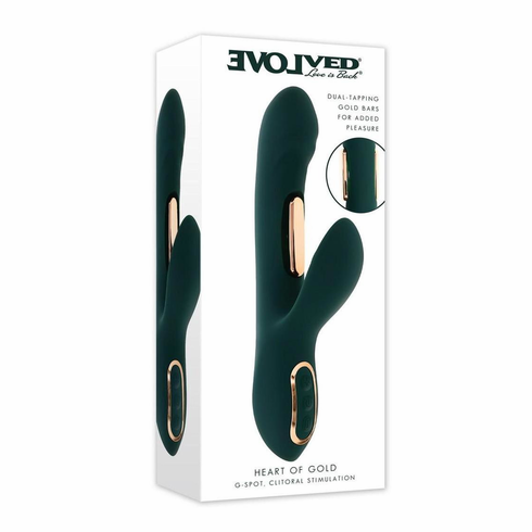 Heart of Gold Rechargeable Silicone Rabbit Vibrator 5" Green