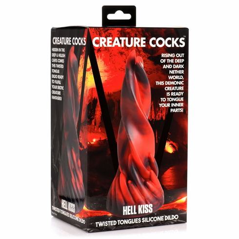Hell Kiss Twisted Tongues Silicone Dildo Red/Black 7.4" Silicone