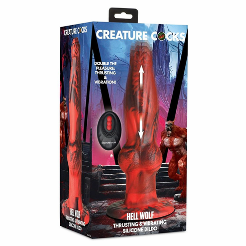 Hell Wolf Silicone Rechargeable Dildo Red/Black 8.2" Silicone Remote