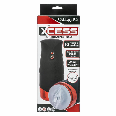 Hot Moaning Pussy Rechargeable Masturbator Black 9.5" TPE/TPR/ABS