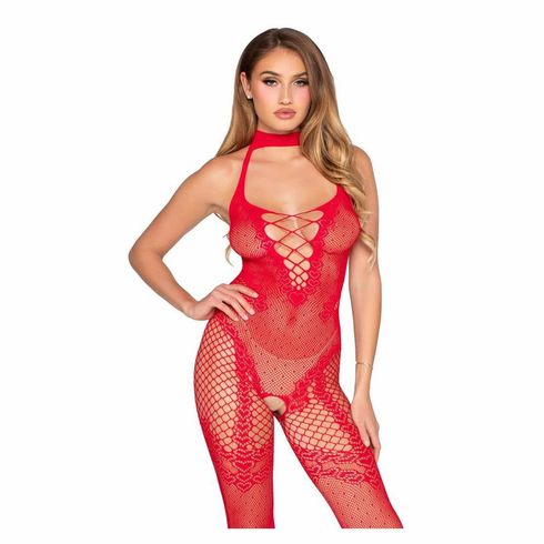 In The Mood Crotchless Bodystocking Red One Size Bodystockings