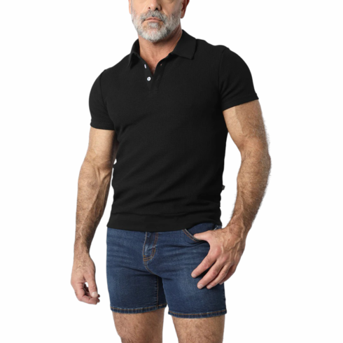 Indio Crochet Polo Knit Shirts Black