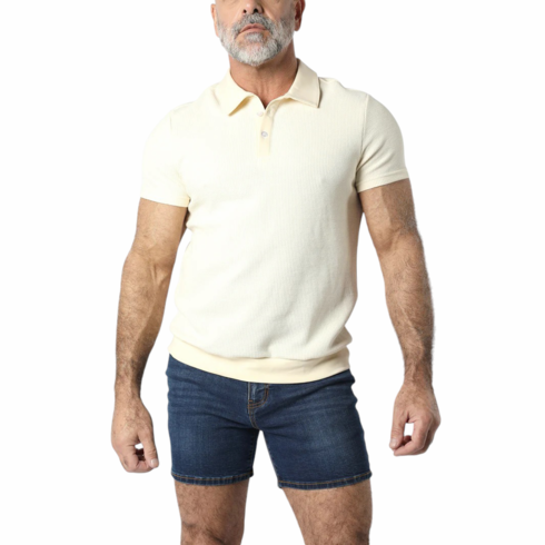 Indio Crochet Polo Knit Shirts Cream