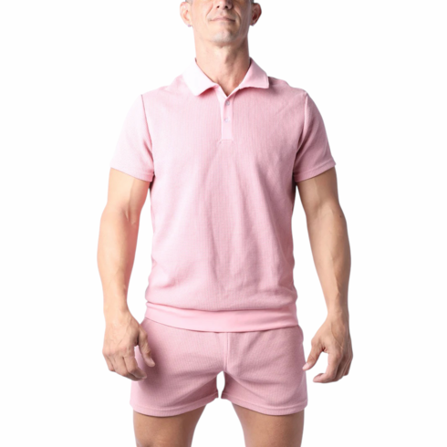 Indio Crochet Polo Knit Shirts Pink
