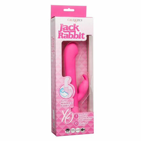Jack Rabbit Elite Beaded G Rabbit Silicone Rechargeable Vibrator with Clitoral Stimulator Pink 5.2" Silicone