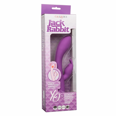Jack Rabbit Elite Warming Rabbit Rechargeable Silicone Vibrator with Clitoral Stimulator Purple 5" Silicone
