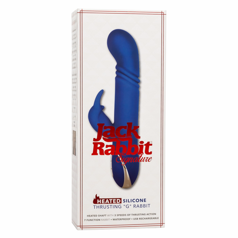 Jack Rabbit Signature Heated Silicone Thrusting G Rabbit Rechargeable Vibrator Blue 8.5" Silicone
