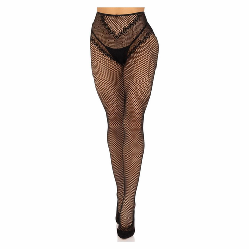 Karma Crotchless Fishnet Tights Black One Size Pantyhose