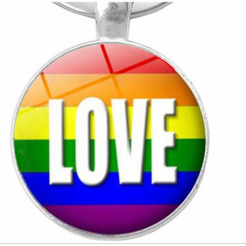 Key Chain - Glass Cabochon/Love