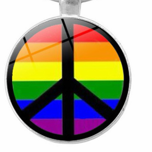 Key Chain - Glass Cabochon/Peace