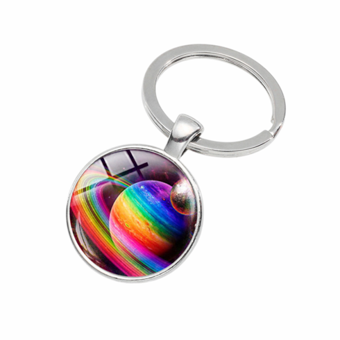 Key Chain - Glass Cabochon/Planets Rainbow