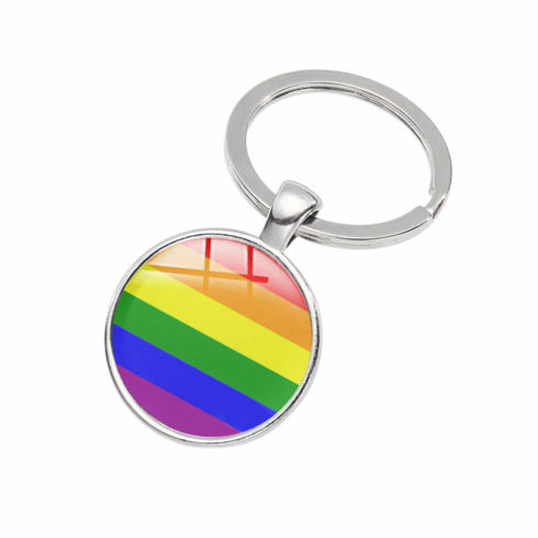 Key Chain - Glass Cabochon Rainbow