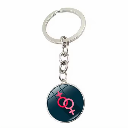 Key Chain - Glass Cabochon/Venus Black/Pink