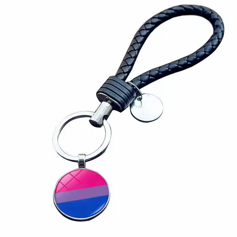 Key Chain - Glass Cabochon with Black Cord Bi