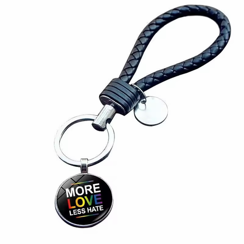 Key Chain - Glass Cabochon with Black Cord/More Love