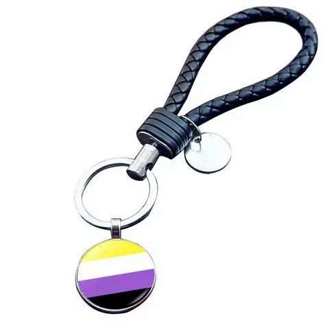 Key Chain - Glass Cabochon with Black Cord Non-Binary