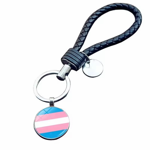 Key Chain - Glass Cabochon with Black Cord Trans