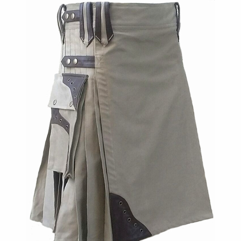 Kilts - Solid Colors with Leather Accents Tan/Brown