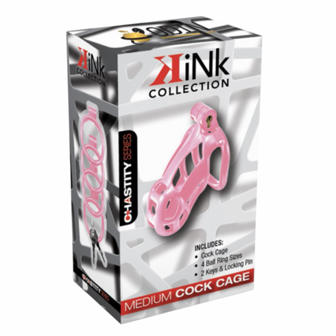 Kink Chastity Series Original Locking Cock Cage Pink M Resin