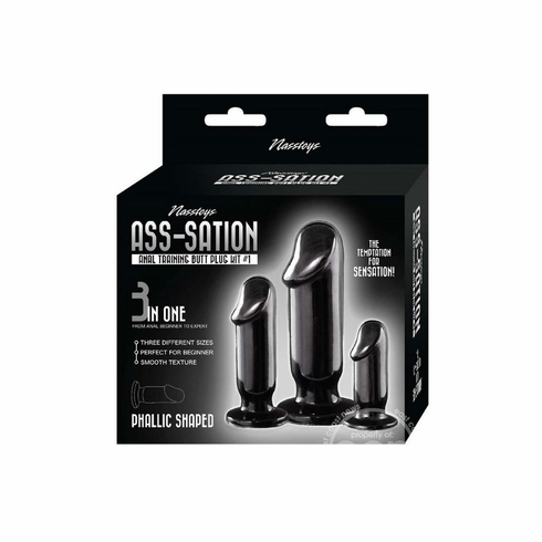 Kit #1 Anal Trainer Butt Plug - 3 pc Set Black TPE/TPR/ABS