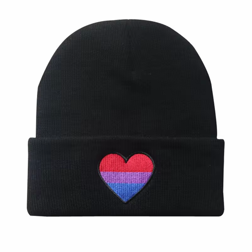 Knit Beanie Hat - Bi Pride Black One Size