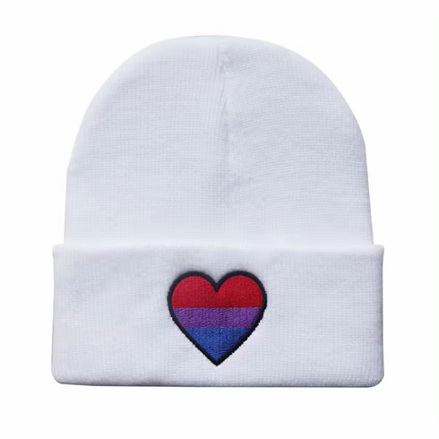 Knit Beanie Hat - Bi Pride White One Size