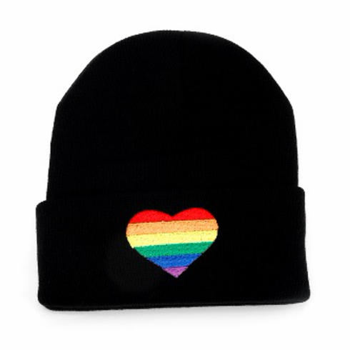Knit Beanie Hat - Rainbow Black One Size
