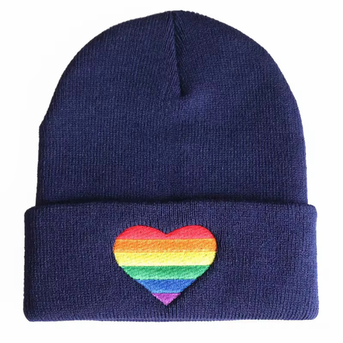 Knit Beanie Hat - Rainbow Navy One Size