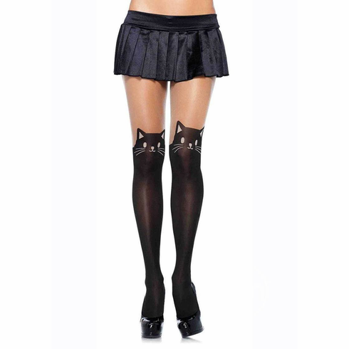 Kura Black Cat Tights Black One Size Pantyhose